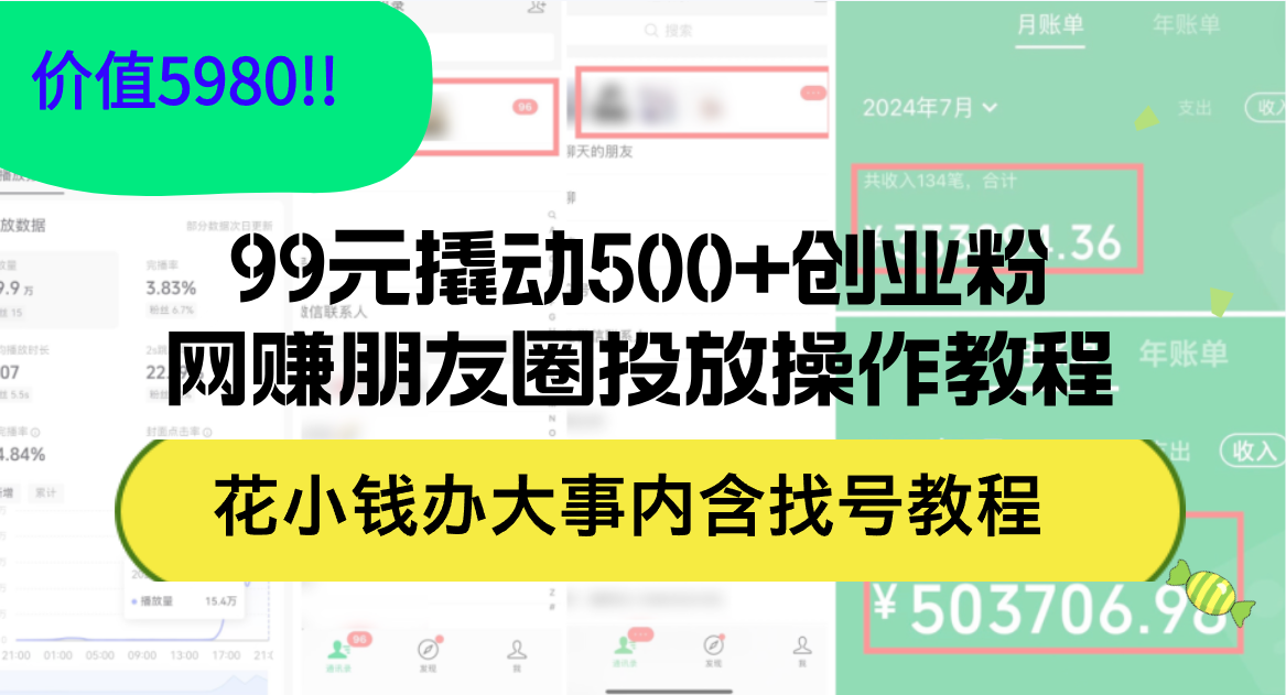 （12431期）99元撬动500+创业粉，网赚朋友圈投放操作教程价值5980！花小钱办大事内…-鲁班聊项目