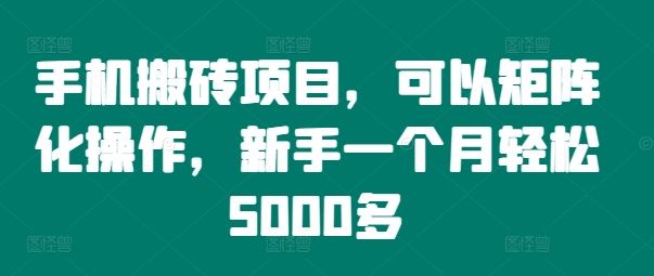 手机搬砖项目,可以矩阵化操作,新手一个月轻松5000多-鲁班聊项目