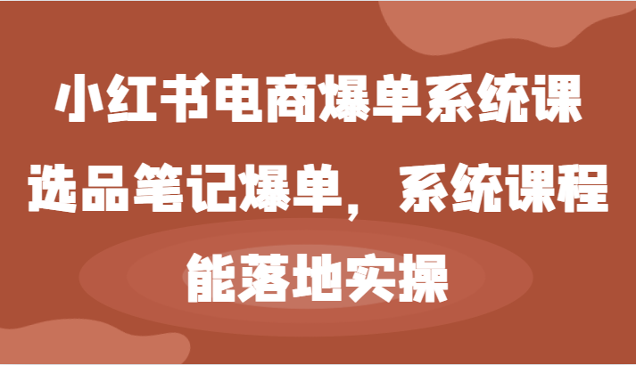 小红书电商爆单系统课-选品笔记爆单,系统课程,能落地实操-鲁班聊项目
