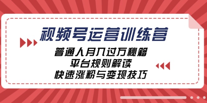 视频号运营训练营：普通人月入过万秘籍，平台规则解读，快速涨粉与变现-鲁班聊项目