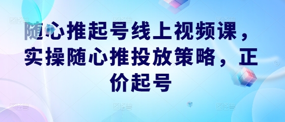随心推起号线上视频课，实操随心推投放策略，正价起号-鲁班聊项目