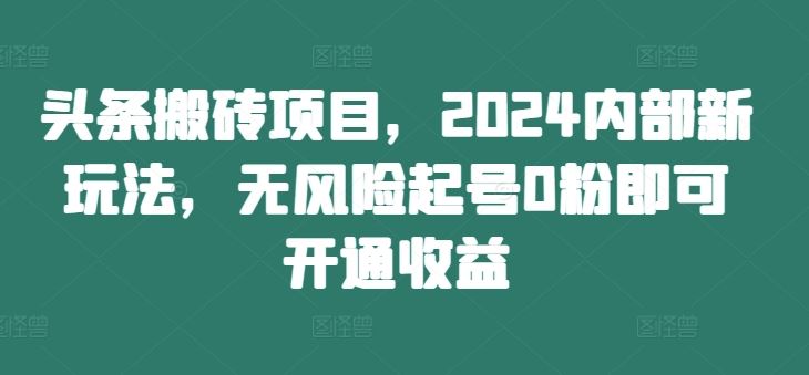 头条搬砖项目，2024内部新玩法，无风险起号0粉即可开通收益-鲁班聊项目