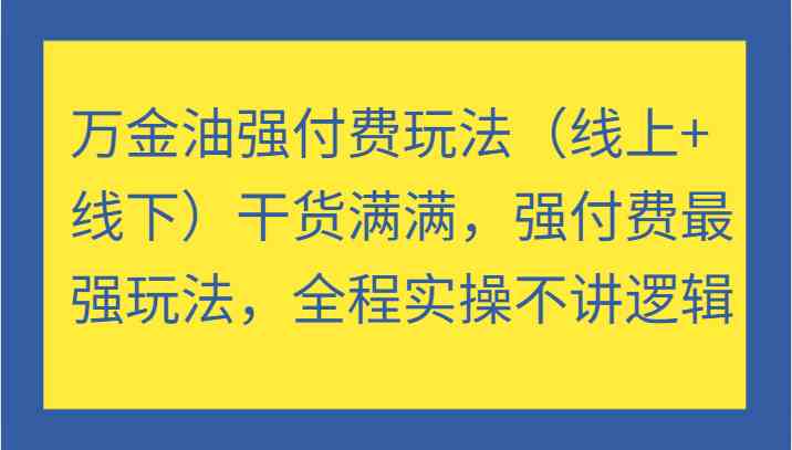 万金油强付费玩法（线上+线下）干货满满，强付费最强玩法，全程实操不讲逻辑-鲁班聊项目