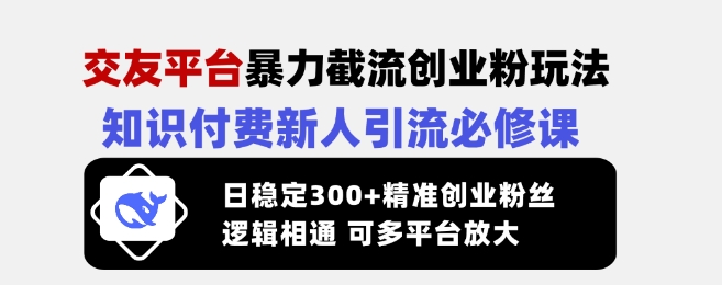 交友平台暴力截流创业粉玩法,知识付费新人引流必修课,日稳定300+精准创业粉丝,逻辑相通可多平台放大-鲁班聊项目
