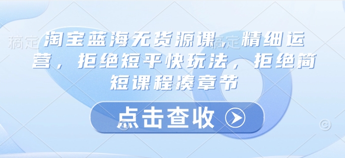 淘宝蓝海无货源课，精细运营，拒绝短平快玩法，拒绝简短课程凑章节-鲁班聊项目
