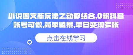 小说推文图文新玩法之动静结合，0粉抖音账号可做，简单粗暴，单日变现多张-鲁班聊项目