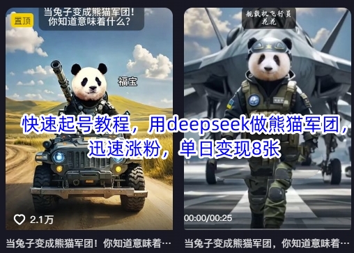 快速起号教程，用deepseek做熊猫军团，迅速涨粉，单日变现8张-鲁班聊项目