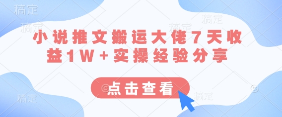 小说推文搬运大佬7天收益1W+实操经验分享-鲁班聊项目