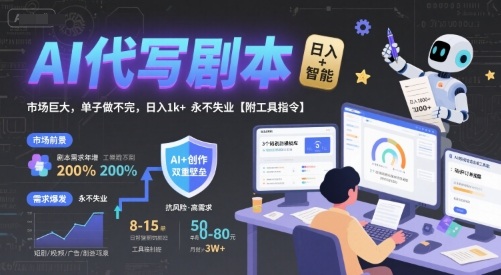 AI代写剧本，市场巨大，单子做不完，日入1k+ 永不失业【附工具指令】-鲁班聊项目