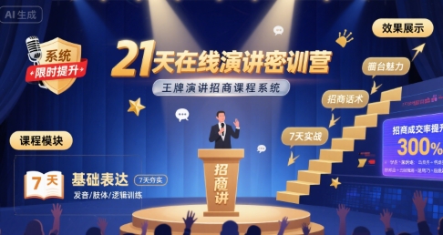 21天在线演讲密训营,王牌演讲招商课程系统-鲁班聊项目