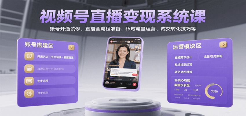 视频号直播变现系统课,账号开通装修、直播全流程准备、私域流量运营、成交转化技巧等-鲁班聊项目