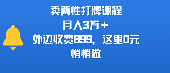 卖两性打牌课程，月入3W+外边收费899的课程，这里0元，悄悄做-鲁班聊项目
