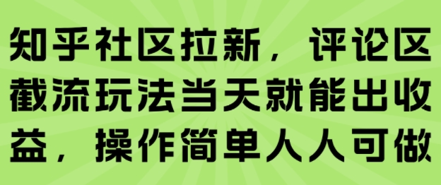 知乎社区拉新，评论区截流玩法当天就能出收益，操作简单人人可做-鲁班聊项目