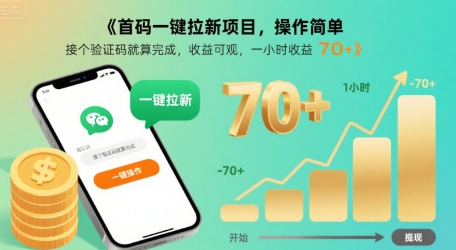 首码一键拉新项目，操作简单，接个验证码就算完成，收益可观， 一小时收益70+【揭秘】-鲁班聊项目