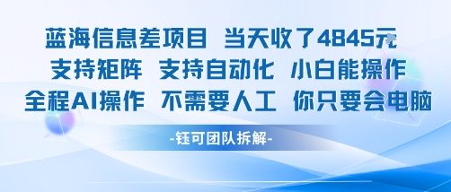 蓝海信息差项目当天收米1k+ 支持矩阵支持自动化小白能操作全程AI操作不需要人工你只要会电脑-鲁班聊项目