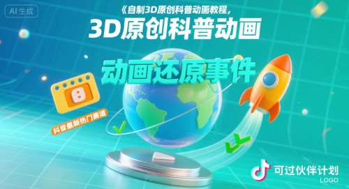 自制3D原创科普动画教程，动画还原事件，抖音最新热门赛道，可过伙伴计划-鲁班聊项目