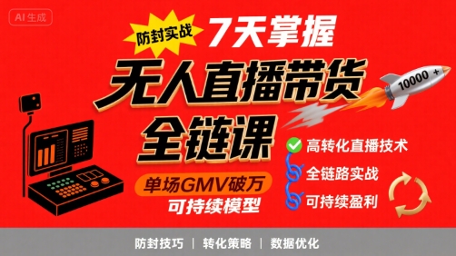 无人直播带货全链防封实战课,7天掌握高转化直播技术,实现单场GMV破万可持续模型-鲁班聊项目