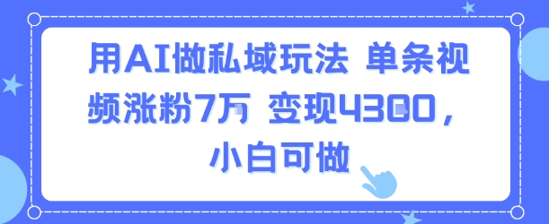 用AI做私域玩法，单条视频涨粉7W变现4.3k，小白可做-鲁班聊项目