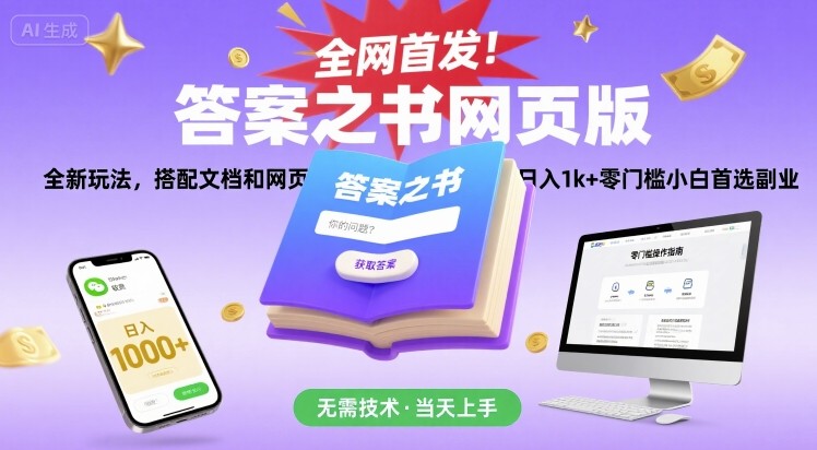 全网首发!答案之书网页版,全新玩法,搭配文档和网页,日入1k+零门槛小白首选副业【揭秘】-鲁班聊项目