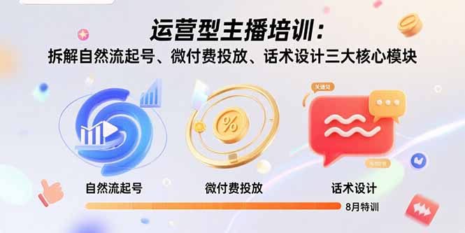 运营型主播培训:拆解自然流起号、微付费投放、话术设计三大核心模块-8月-鲁班聊项目