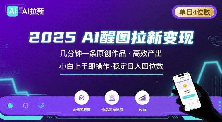 2025最强AI醒图拉新，几分钟一条原创作品，单日收入4位数，小白也能上手操作-鲁班聊项目