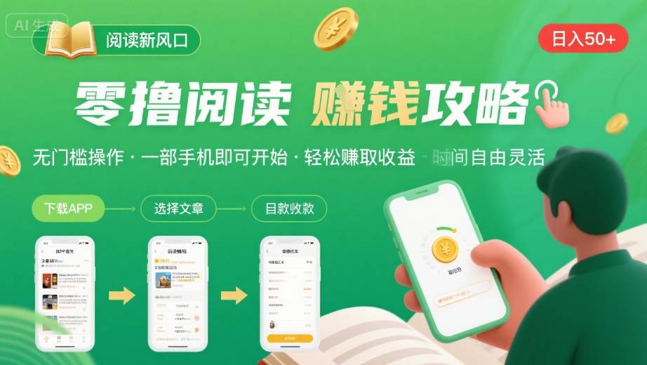 零撸阅读新风口，无门槛轻松挣，一部手机，日入 50-3张【揭秘】-鲁班聊项目