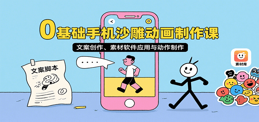 0基础手机沙雕动画制作课,文案创作、素材软件应用与动作制作-鲁班聊项目