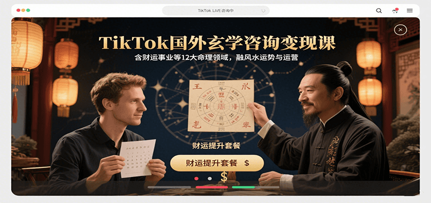 TikTok国外玄学咨询变现课,含财运事业等12大命理领域,融风水运势与运营-鲁班聊项目