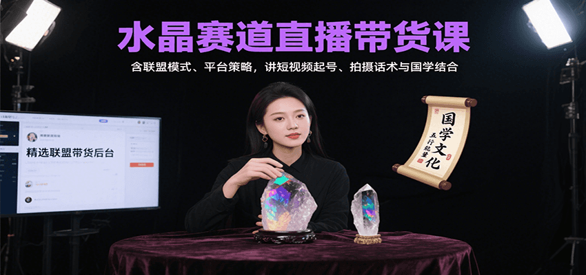 水晶赛道直播带货课：含联盟模式、平台策略，讲短视频起号、拍摄话术与国学结合-鲁班聊项目