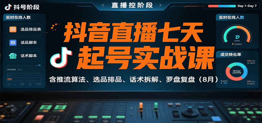 抖音直播七天起号实战课:含推流算法、选品排品、话术拆解、罗盘复盘(8月)-鲁班聊项目