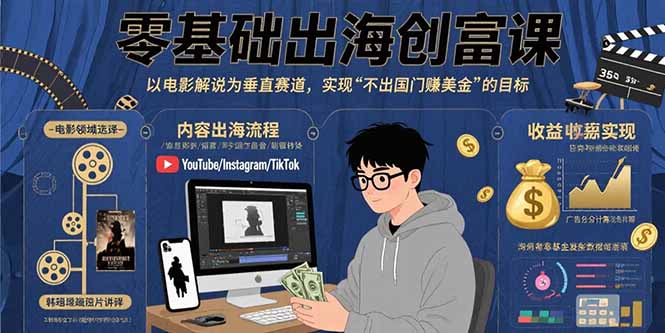 零基础出海创富课：以电影解说为垂直赛道，实现不出国门赚美金的目标-鲁班聊项目