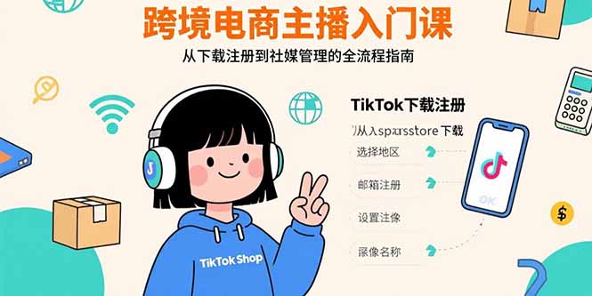 跨境电商主播入门课,TikTok下载注册,支付工具配置,社媒账号管理全流程-鲁班聊项目