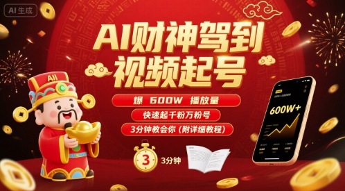 AI财神驾到视频起号，爆600W播放量，快速起千粉万粉号，3分钟教会你(附详细教程)-鲁班聊项目