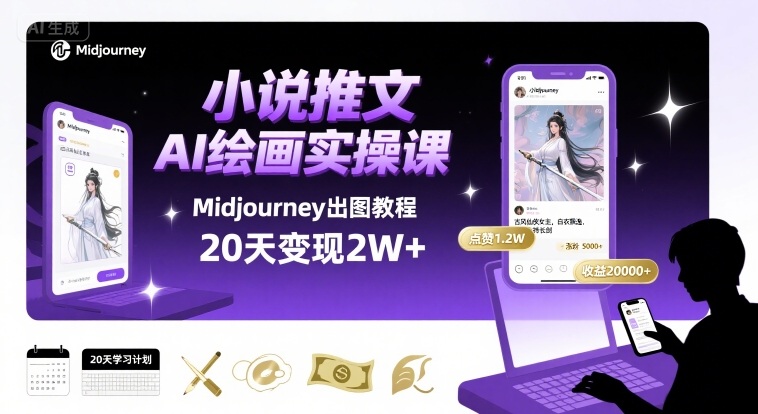 小说推文干货分享之AI绘画MJ出图实操课，用Midjourney做小说推文，20天挣2w-鲁班聊项目
