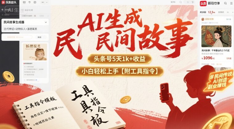 AI生成民间故事,头条号5天1k+,小白轻松上手【附工具指令】-鲁班聊项目