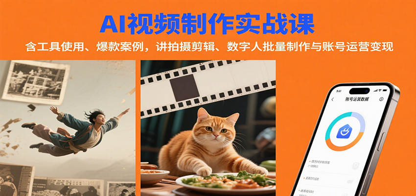 AI视频制作实战:含工具使用、爆款案例,讲拍摄剪辑、数字人批量制作与账号运营变现-鲁班聊项目