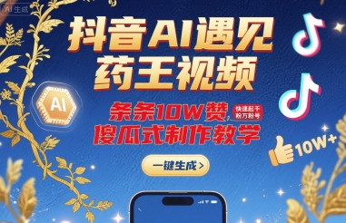 抖音AI遇见药王视频,条条10W赞,快速起千粉万粉号,傻瓜式制作教学-鲁班聊项目