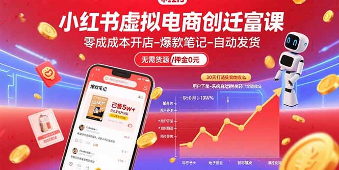 小红书虚拟电商创富课:零成本开店/爆款笔记/自动发货,30天打造被动收入-鲁班聊项目