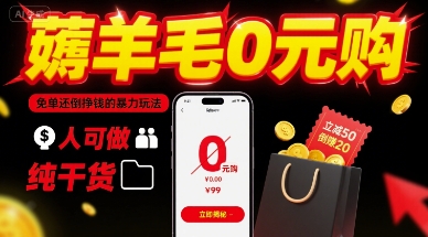 薅羊毛0元购,免单还倒挣钱的暴力玩法,人人可做,纯干货-鲁班聊项目