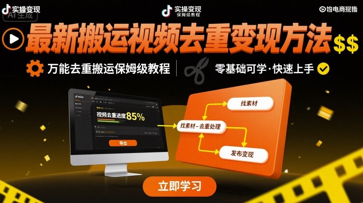 最新搬运视频去重变现方法,万能去重搬运保姆级教程-鲁班聊项目