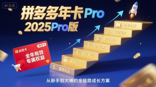 拼多多年卡2025Pro版，五大板块从认知到基础、从推广到活动、从活动到玩法-鲁班聊项目