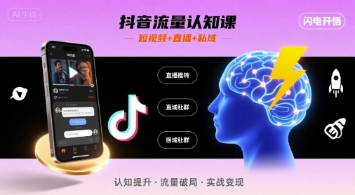 抖音流量认知课,短视频+直播+私域,认知提升,闪电开悟-鲁班聊项目