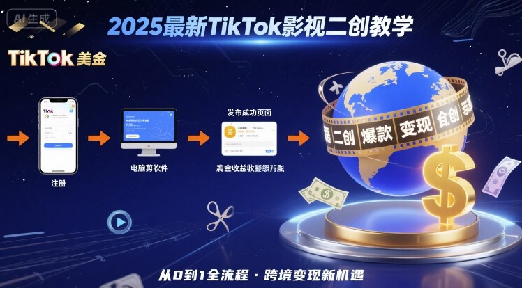 2025年最新TikTok影视二创教学，从注册到发布撸美金全流程，跨境变现新机遇-鲁班聊项目