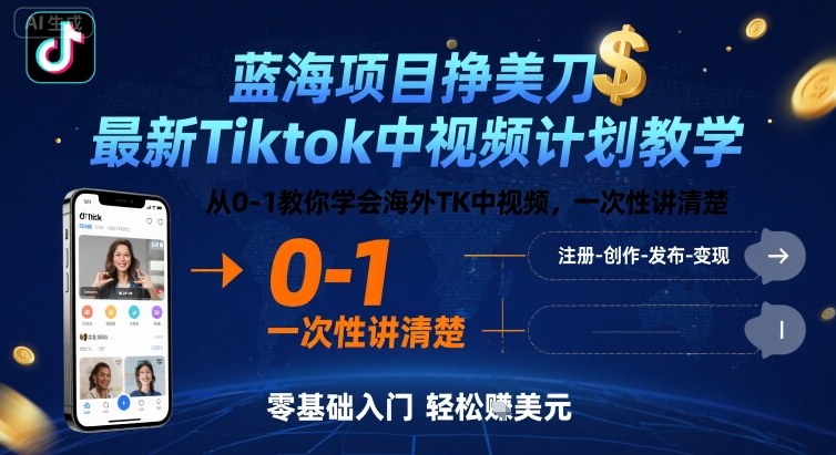蓝海项目挣美刀,最新Tiktok中视频计划教学,从0-1教你学会海外TK中视频,一次性讲清楚-鲁班聊项目