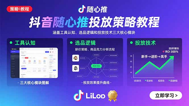 抖音随心推投放策略教程:涵盖工具认知、选品逻辑和投放技术三大核心模块-鲁班聊项目