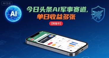 今日头条AI军事赛道，单日收益多张 ，手机可做【附指令】-鲁班聊项目