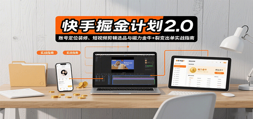 快手掘金计划2.0，账号定位装修、短视频剪辑选品与磁力金牛+裂变出单实战指南-鲁班聊项目