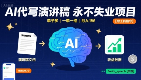 AI代写演讲稿,永不失业项目,单子多,一单一结,月入1W【附工具指令】-鲁班聊项目