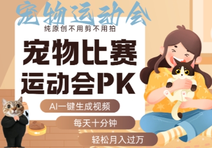 AI一键生成宠物比赛运动会PK视频，纯原创不用剪不用拍，每天十分钟，轻松月入过1W+-鲁班聊项目
