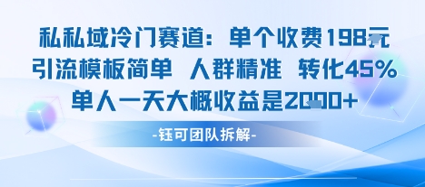 私域冷门赛道单个收费198米引流模板简单人群精准 45%的转化率单人一天大概收益多张-鲁班聊项目